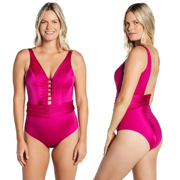 New! Leonisa shapeware slimming lattice front one piece swimsuit 37782 - Picture 1 of 11
